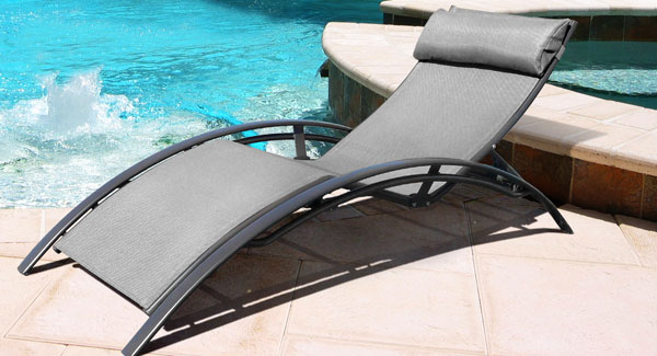 Sun Lounge Chair with grey textilene material and mat black aluminium frame