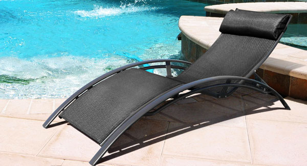 Sun Lounge Chair with black textilene material and mat black aluminium frame